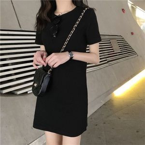 Black  Plain Short-Sleeve T-Shirt Dress